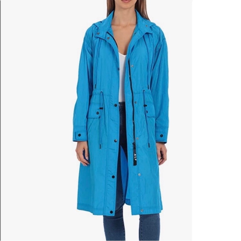 AVEC LES FILLES Oversized Nylon Aqua Rain Jacket Anorak Size Small